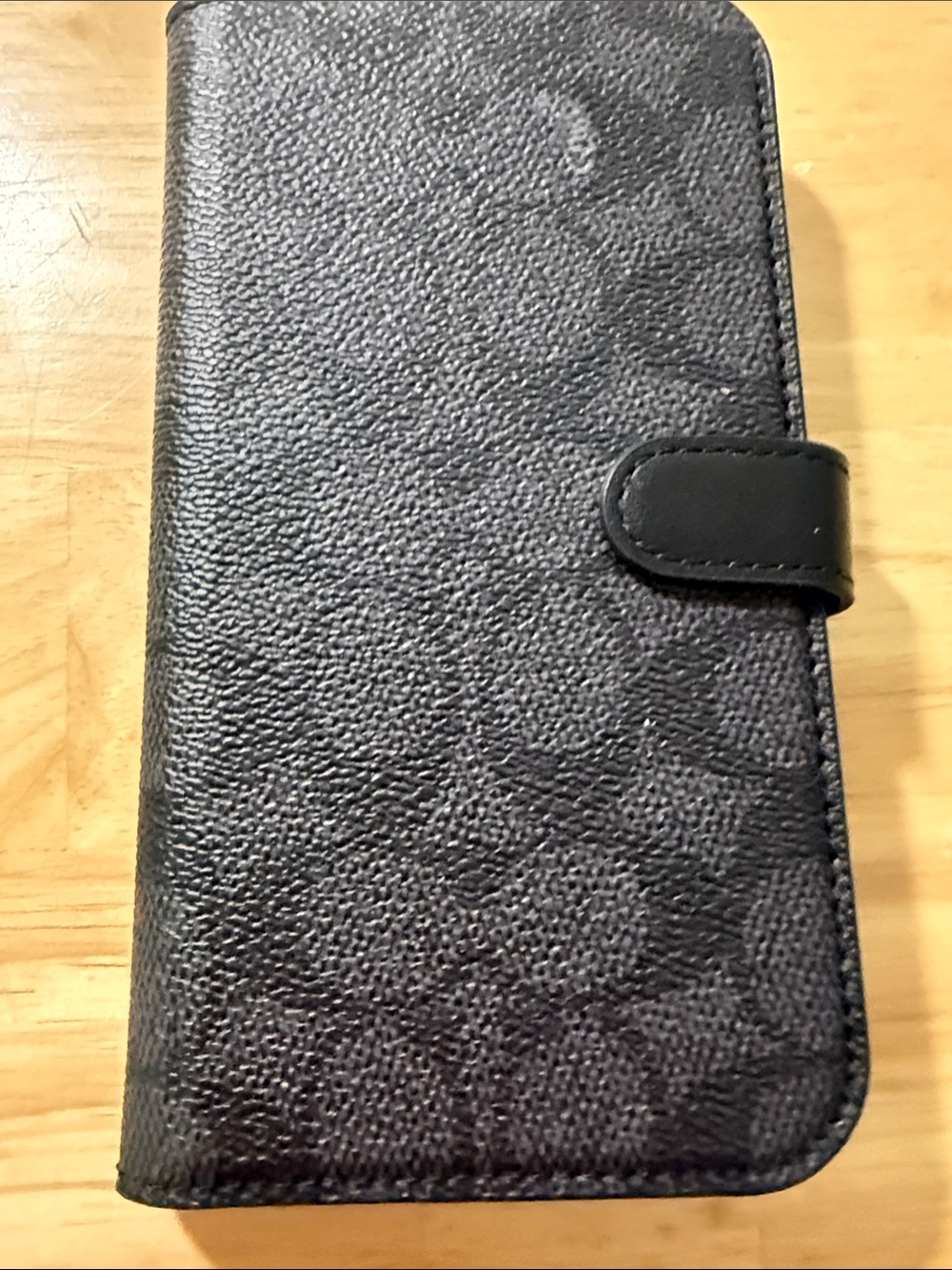 Coach Black Signature Textured Wallet Folio Phone Case IPhone 15 ProMax